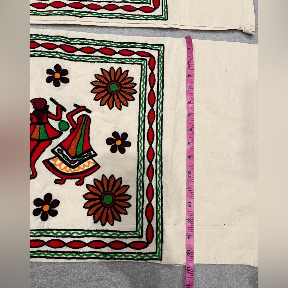 Ethnic India Dance Themed Embroidered Pillow Case Cushion Covers-Set of 2 - Picture 7 of 8